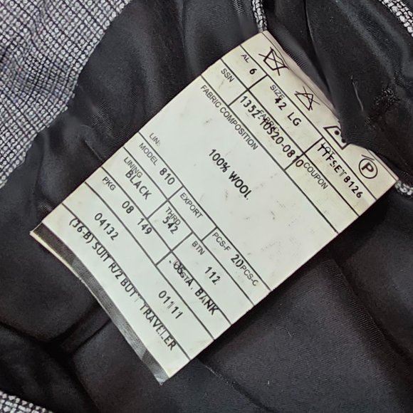 Jos. A. Bank Travelers Collection Tailored Fit Wool Gray Geometric Blazer 42L - Picture 9 of 9